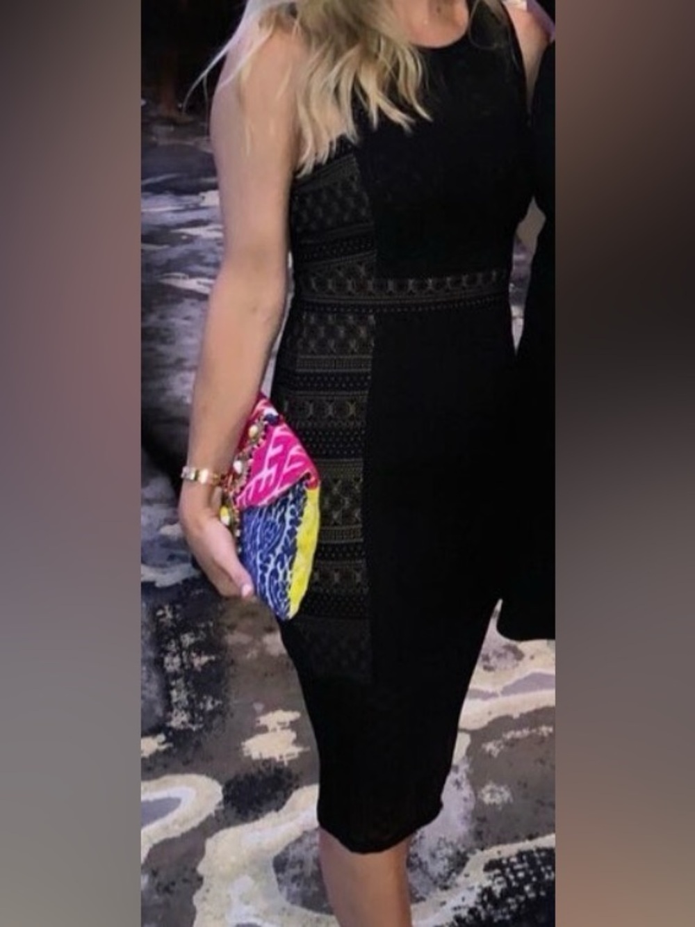 BCBGMaxAzria Black Lace Panel Midi Dress